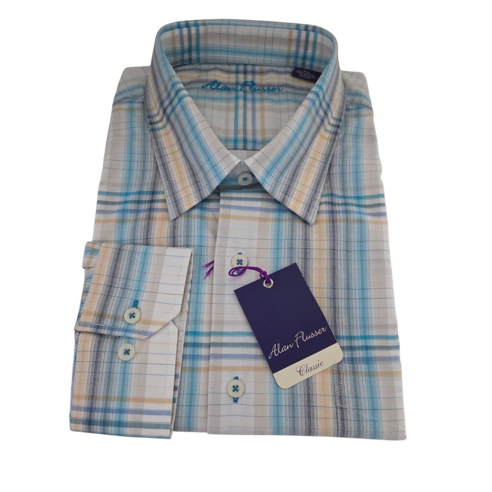 NEW Alan Flusser Classic Plaid Button Up 100% Cotton Long Sleeve Shirt XXL